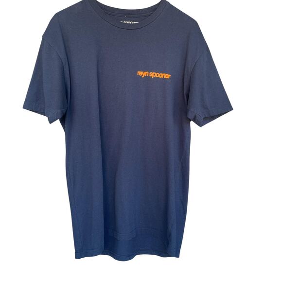 Reyn Spooner Shirt Mens Medium Navy Blue Status Oceanic Graphic Tee Surf Logo - Picture 2 of 9